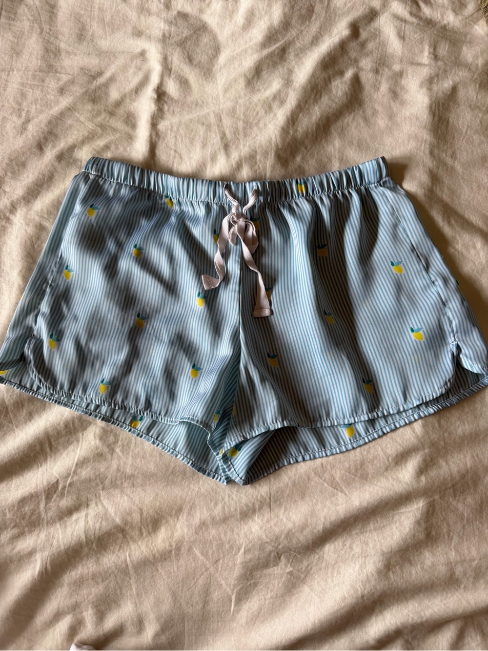 Lemon Blue Satin Pajama Shorts